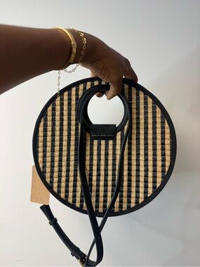 Marc by Marc Jacobs Black & Natural Round Straw Tote Crossbody